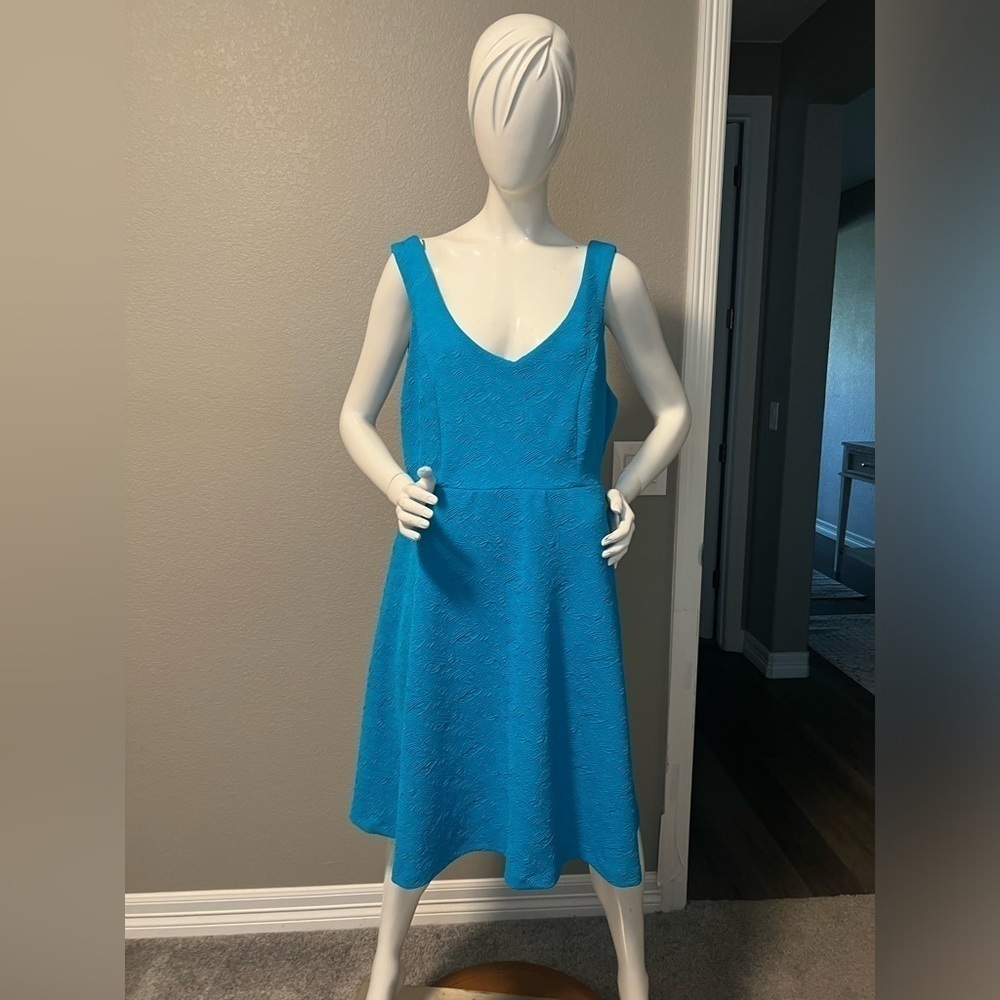 Torrid Sleeveless Tank Dress Blue 1X Textured Scoop Back & Front Lined Skater